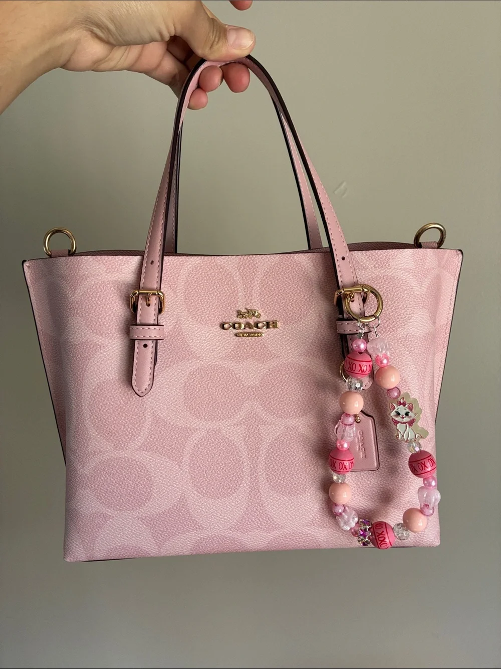 Pink Marie Cat Beaded Phone Charm Keychain
